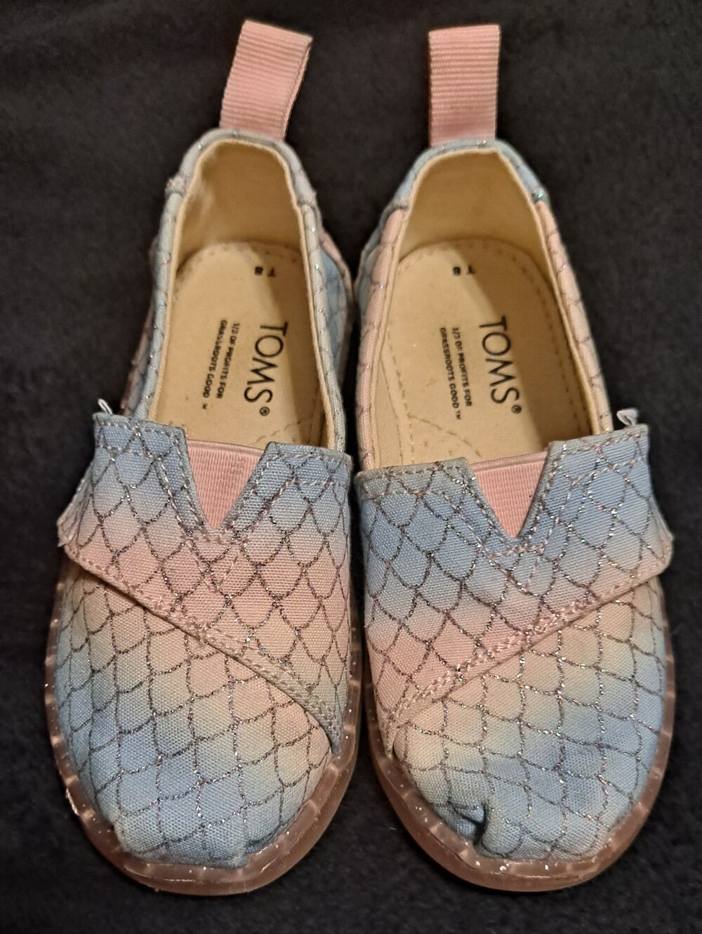 Toms Kids Mermaid Slip-On Sneakers - Pastel Pink & Pastel Blue Sz 8